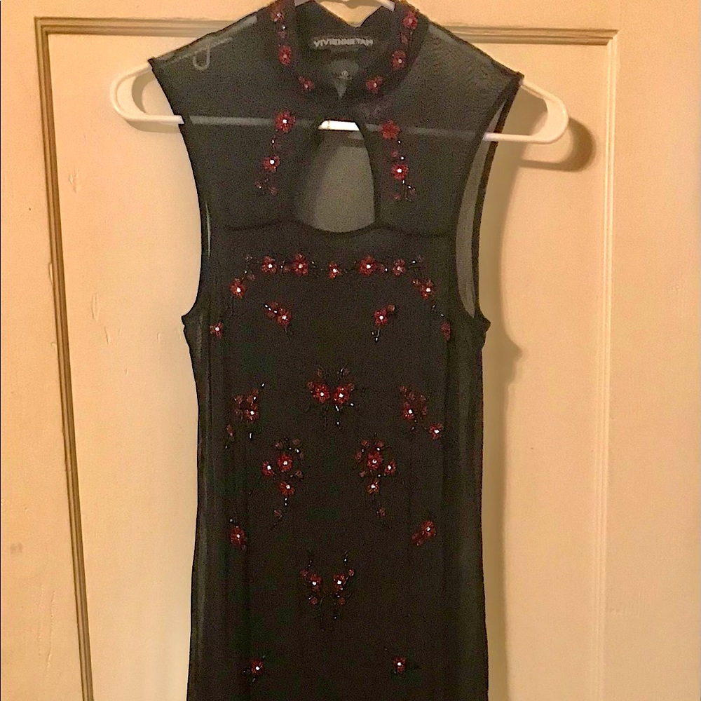 Vintage Vivienne Tam black mesh beaded dress. Never worn, kept in closet 1996!!